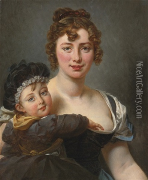 Portrait Of Francoise Simonnier And Her Daughter Oil Painting - Antoine Jean (Baron Gros) Gros