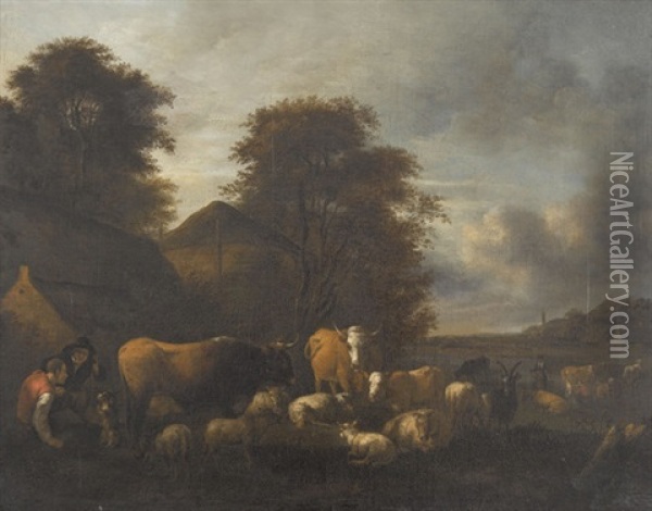Landschaft Mit Hirten Und Weidendem Vieh Oil Painting - Albert Jansz Klomp