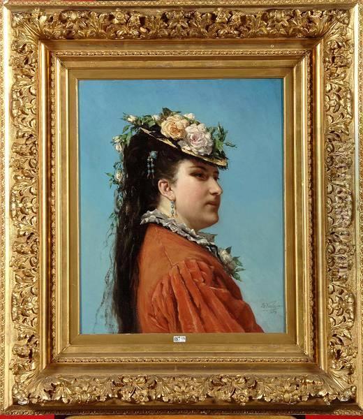 Portrait De Jeune Fille Auchapeau Fleuri Oil Painting - Isidore Verheyden