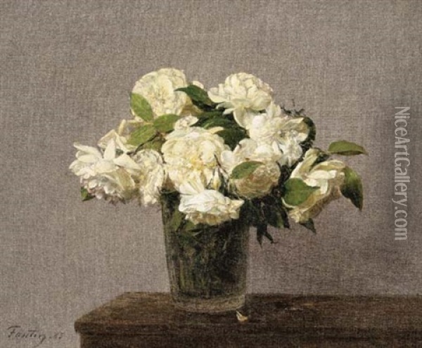 Roses Blanches Dans Un Vase Oil Painting - Henri Fantin-Latour