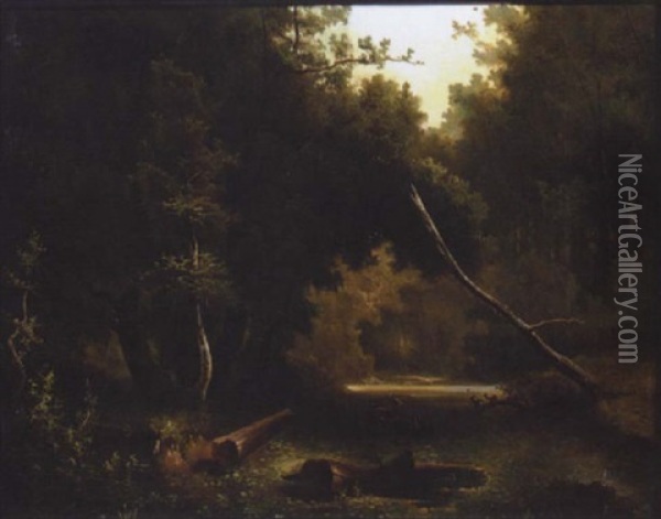 Wooded Landscape With Figures Oil Painting - Anton Castell