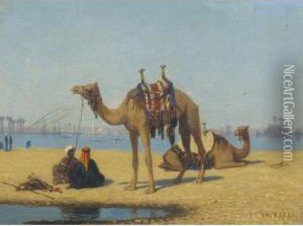 Camels By The Nile Oil Painting - Charles Theodore Frere
