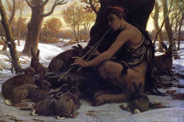 Marsyas Enchanting the Hares Oil Painting - Elihu Vedder