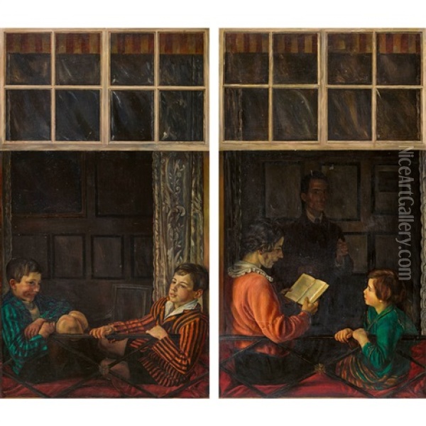 Am Fenster/familienbildnis. Gegenstucke Oil Painting - Jose Sanz Arizmendi