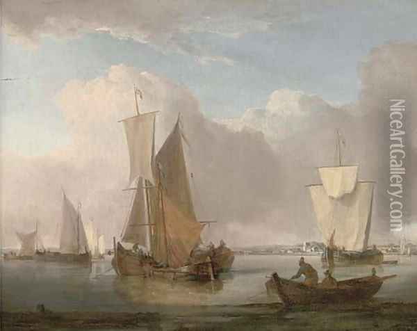 A cluster of barges drying their sails in Shoreham harbour Oil Painting - William Anderson