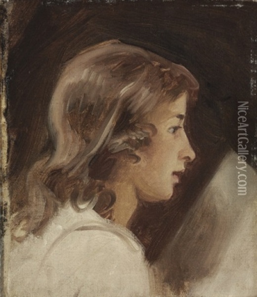 Boy Reading, In Profile (study) Oil Painting - George Romney