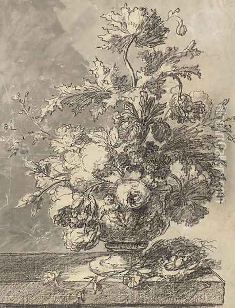 A bouquet of flowers in a terracotta vase Oil Painting - Jan Van Huysum