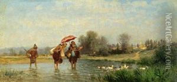 Monks And Ducks Oil Painting - Alfred Wordsworth Thompson