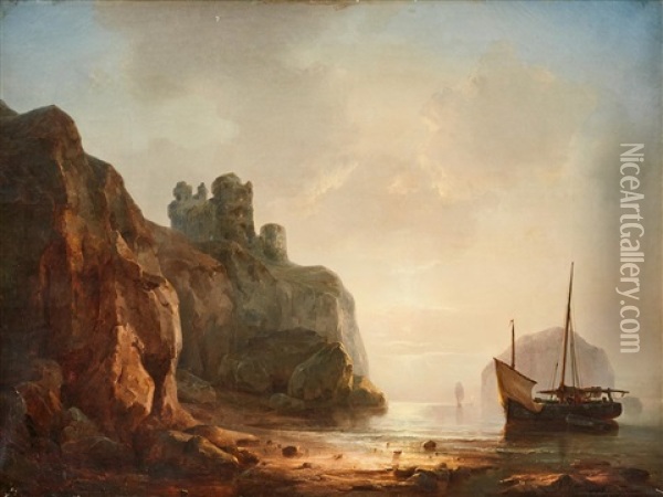 Coastal Landscape With Ships Oil Painting - Hermann Rudolf Hardorff the Younger