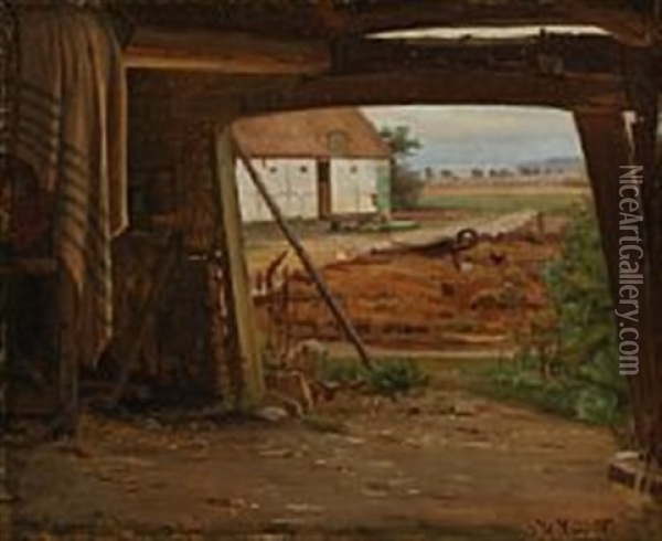 View Of A Courtyard From A Stable Oil Painting - Hans Ludvig Smidth