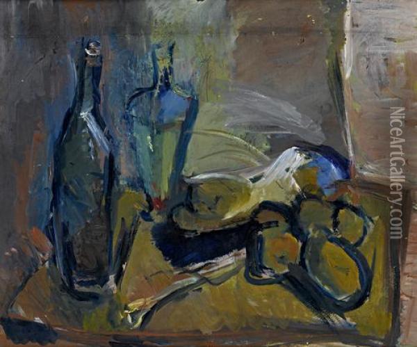 Still Life With Bottles Oil Painting - Vera Mikhailovna Ermolaeva