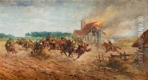 Scena Z Wojny Polsko - Bolszewickiej Oil Painting - Leonard Winterowski