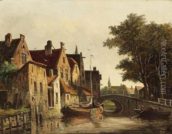Visbrug In Oudewater Oil Painting - Adrianus Eversen