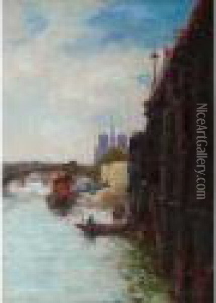 Bord De Seine Anime Vers Bercy Oil Painting - Gustave Madelain