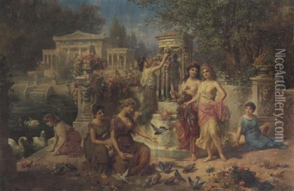 The Feast Of Venus Oil Painting - Emmanuel Oberhauser