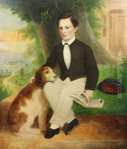 Portrait Of A Boy And His Dog Oil Painting - Robert Street