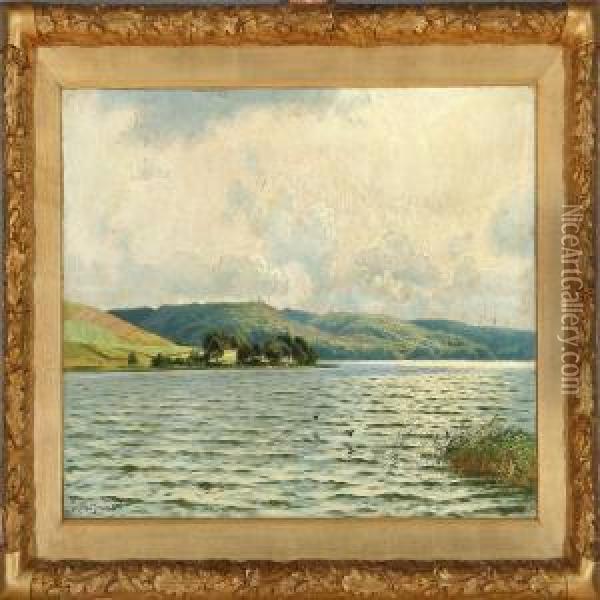 View From Lake Juel, Denmark Oil Painting - Carl Milton Jensen