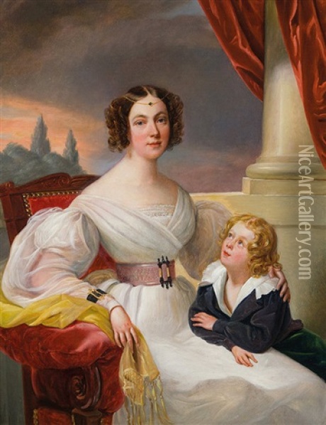 Mother And Son Oil Painting - Johann Nepomuk Ender