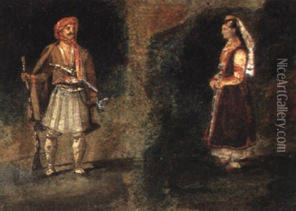 Etude De Costumes Grecs Oil Painting - Jules-Robert (M. Auguste) Auguste