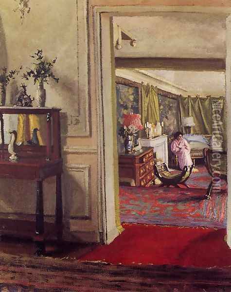 Interior with Woman in Pink Oil Painting - Felix Edouard Vallotton