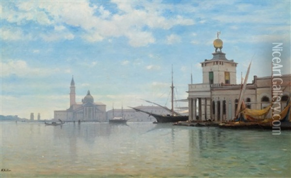 La Punta Della Dogana, Venise Oil Painting - Auguste Louis Veillon
