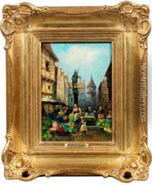Belebter Markttag In Einem Pittoresken Alten Stadtchen Oil Painting - Emil Barbarini