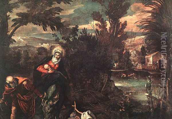 Flight into Egypt 1582-87 Oil Painting - Jacopo Tintoretto (Robusti)