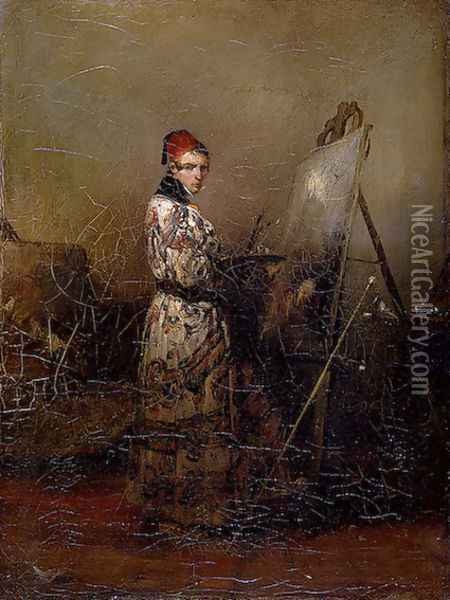 Self-Portrait Oil Painting - Alexandre Gabriel Decamps