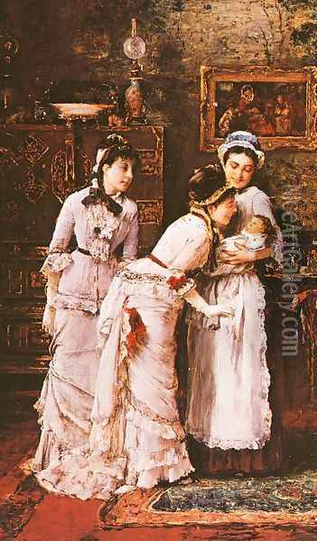 Baby's Visitors (Babalatogatoban- Reszlet) (detail) 1879 Oil Painting - Mihaly Munkacsy