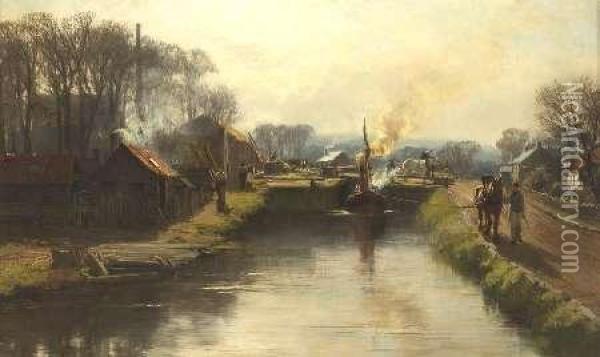 On The Towpath Oil Painting - David Farquharson