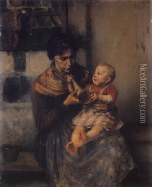 The First Music Lesson Oil Painting - Georgios Jakobides