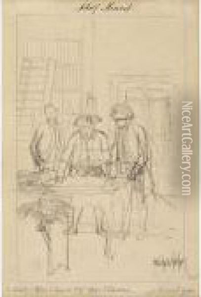 In Skizzierter Manier Drei Um Einen Tischstehende Soldaten, Eine Karte Betrachtend Oil Painting - Adolph von Menzel
