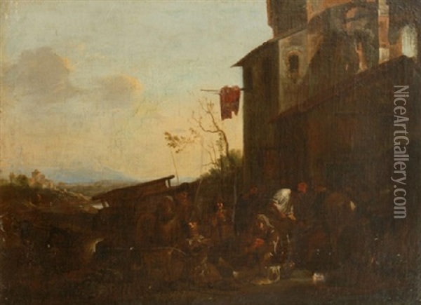 Village Scene Oil Painting - Pieter Jacobsz. van Laer