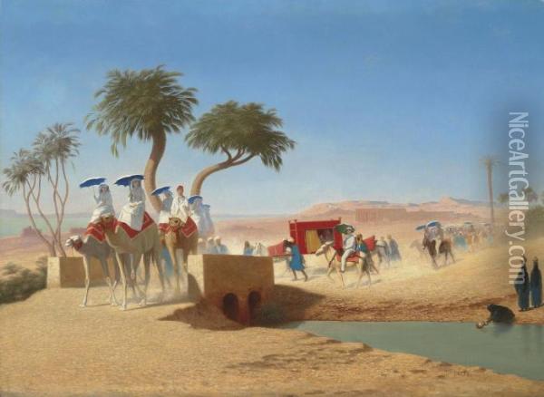 The Empress Eugenie Visiting The Pyramids Oil Painting - Charles Theodore Frere