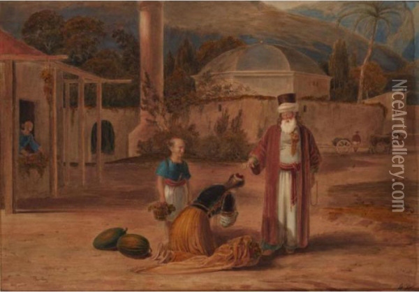Priest Giving A Sermon Outside A Mosque Oil Painting - William Wyld