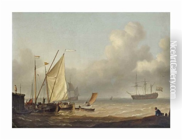 Barges In A Jetty Oil Painting - Hermanus Koekkoek the Elder