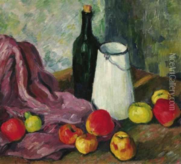 Stilleben Mit Apfel Und Kanne Oil Painting - Heinrich Nauen