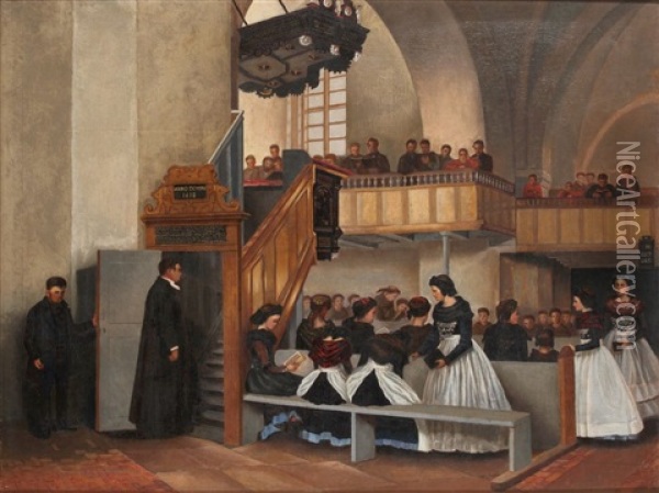 Gottesdienst In Der St. Johanniskirche In Nieblum Auf Fohr Oil Painting - Countess Fanny von Bernstorff