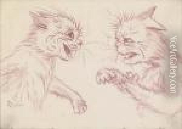 Two Cats Fighting Oil Painting - Louis William Wain