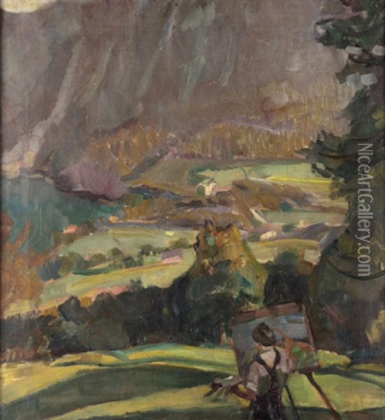 Maler In Berglandschaft Oil Painting - Albert Weisgerber