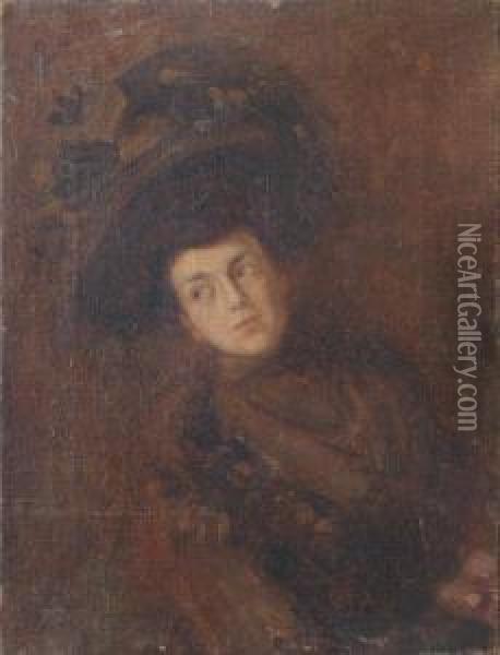 Ritratto Di Donna Con Cappello Oil Painting - Tito Conti
