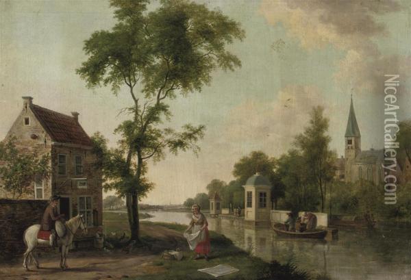 A Teahouse, Probably Along The River Vecht, Near Utrecht Oil Painting - Paulus Constantin La Fargue