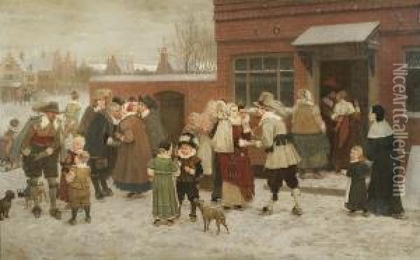 Party For New Year's Day In New Amsterdam Oil Painting - George Henry Boughton