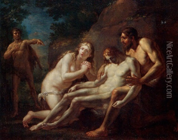 Adam And Eve Lamenting The Death Of Abel Oil Painting - Friedrich Heinrich Fueger
