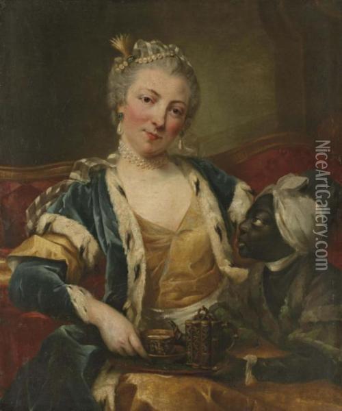 Portrait D'une Femme En Sultane Oil Painting - Charles-Amedee-Philippe van Loo