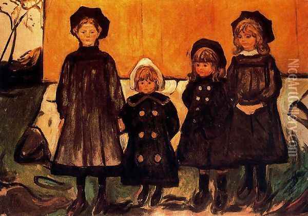Four Girls at Asgardstrand Oil Painting - Edvard Munch