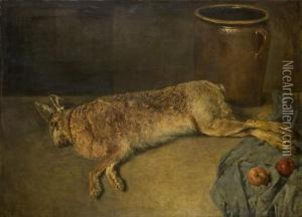 Jagdstillleben Mit Erlegtem Hase Oil Painting - Henrich A. Weber