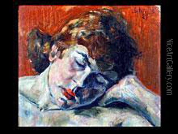 Kopfportrait Einer Schlafenden Frau Oil Painting - August Ludwig Schmitt