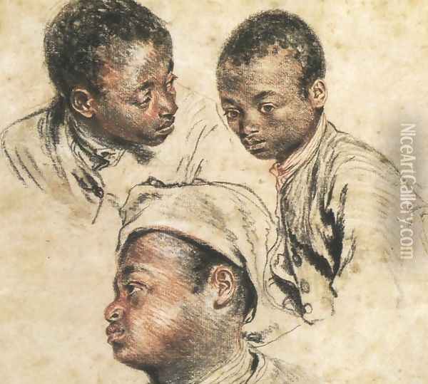 Three Studies of the Head of a Young Negro Oil Painting - Jean-Antoine Watteau
