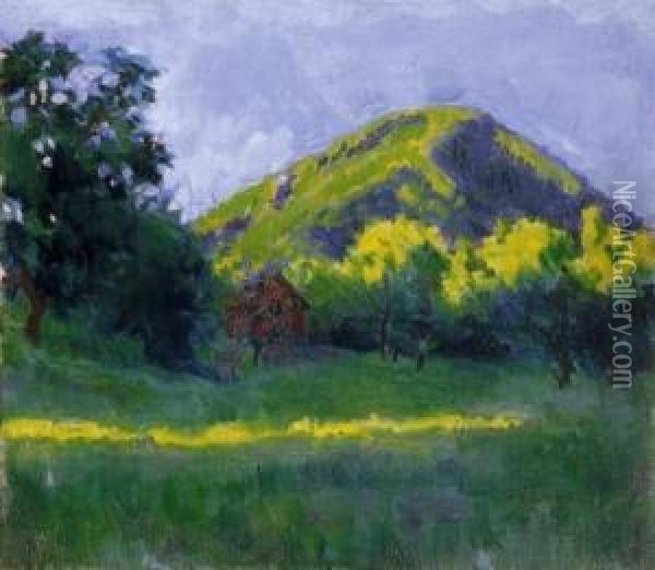 Nagybanya, Kereszthegy At Chestnut Tree Blossoming Oil Painting - Valer Ferenczy